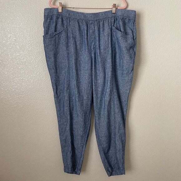 Old Navy Pants Womens XL Chambray Blue Linen Rayon Straight Leg Pull On Pockets - Picture 3 of 12